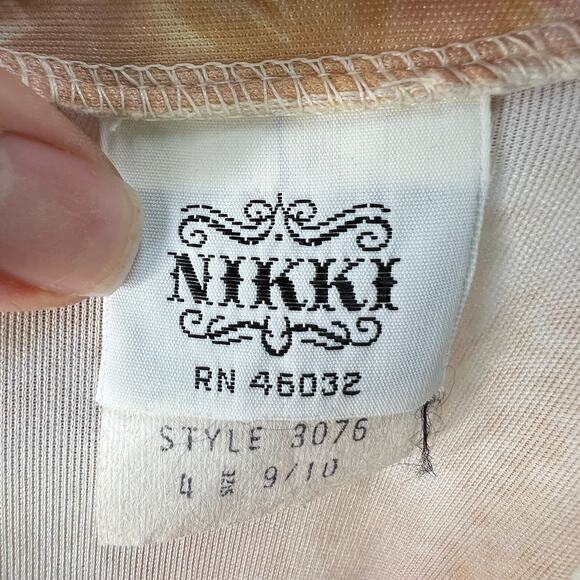 Vintage Nikki 1/4 Button Long Sleeve Blouse Yellow Neutral Floral 70s Disco M - Picture 6 of 7